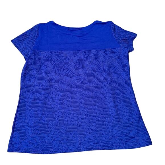 Calvin Klein Women's Medium Fitted Blue Blouse Short Sleeve Top Floral Lined - Picture 5 of 5